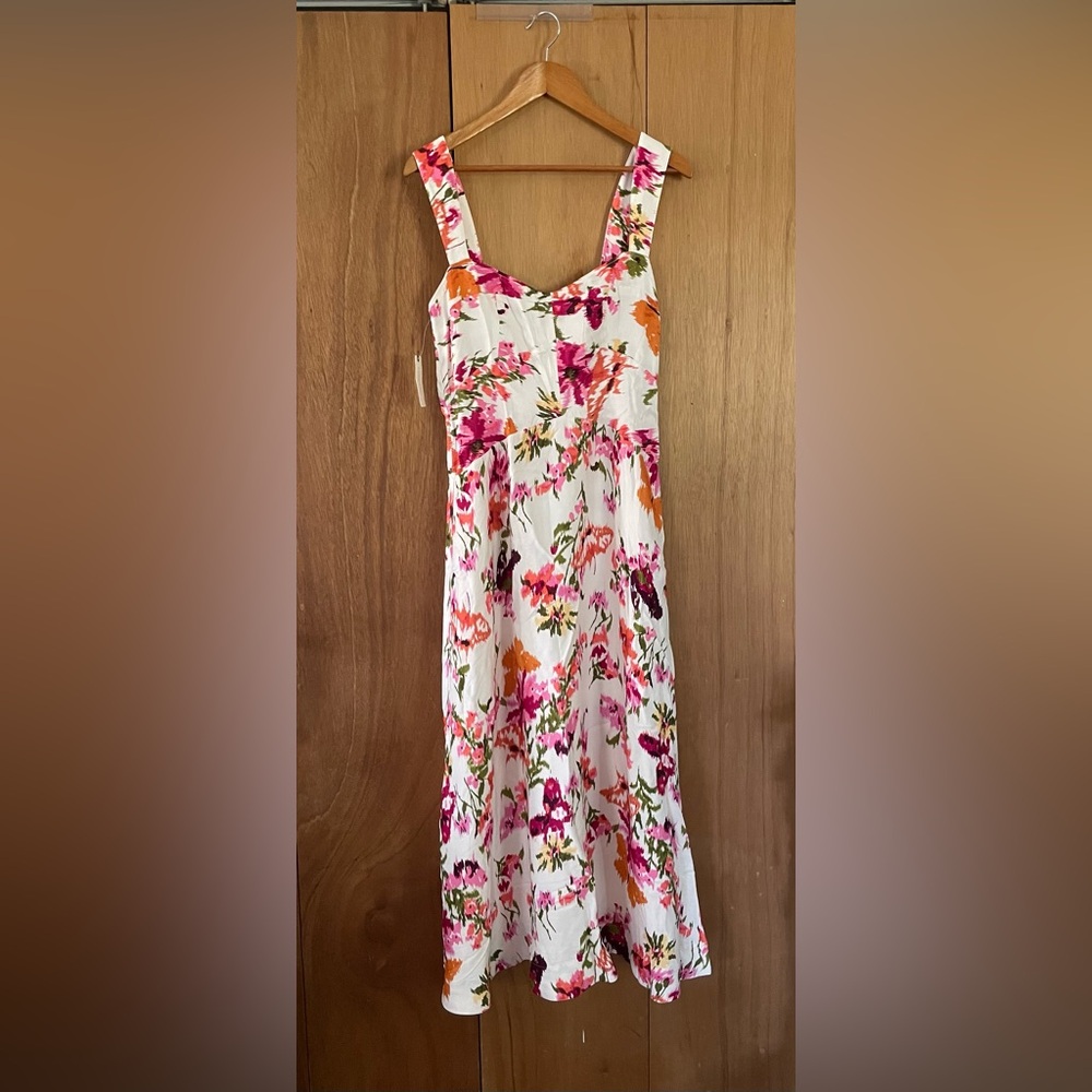 NWT - Maeve Floral White Sundress with Pink & Orange Accents